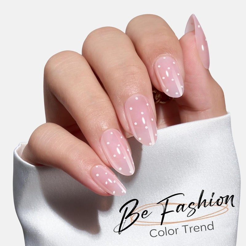 modelones Pink Valentine Press on Nails Almond, Polka Dot Short Fake Nails, Reusable Nail Kit with Nail Glue Adhesive Tabs Mini Nail File, Nails Press Ons 32Pcs 16size, Women Girl Gift ﻿ - Image 4
